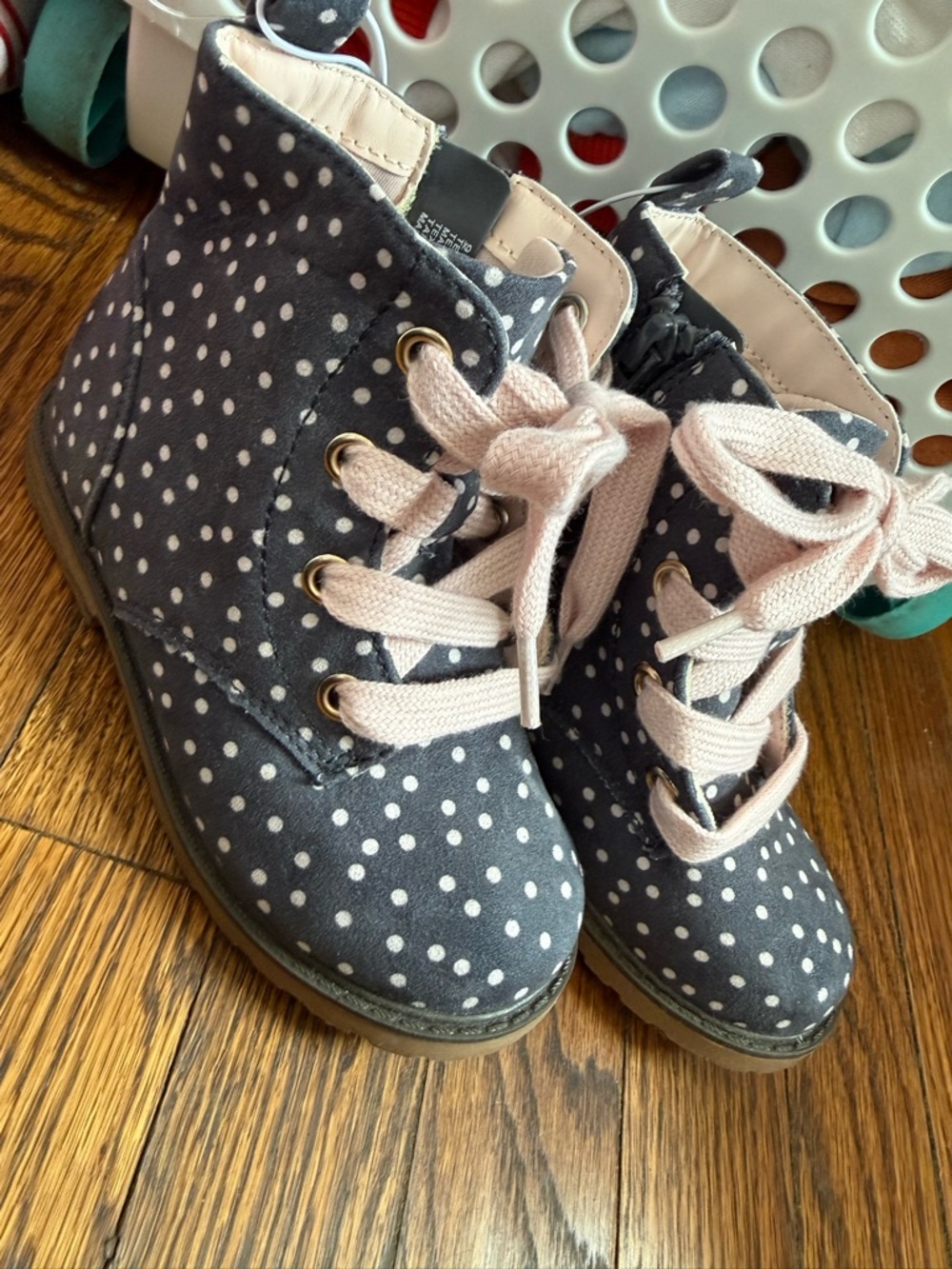 Toddler Navy Polka Dot Combat Boots. NWOT
